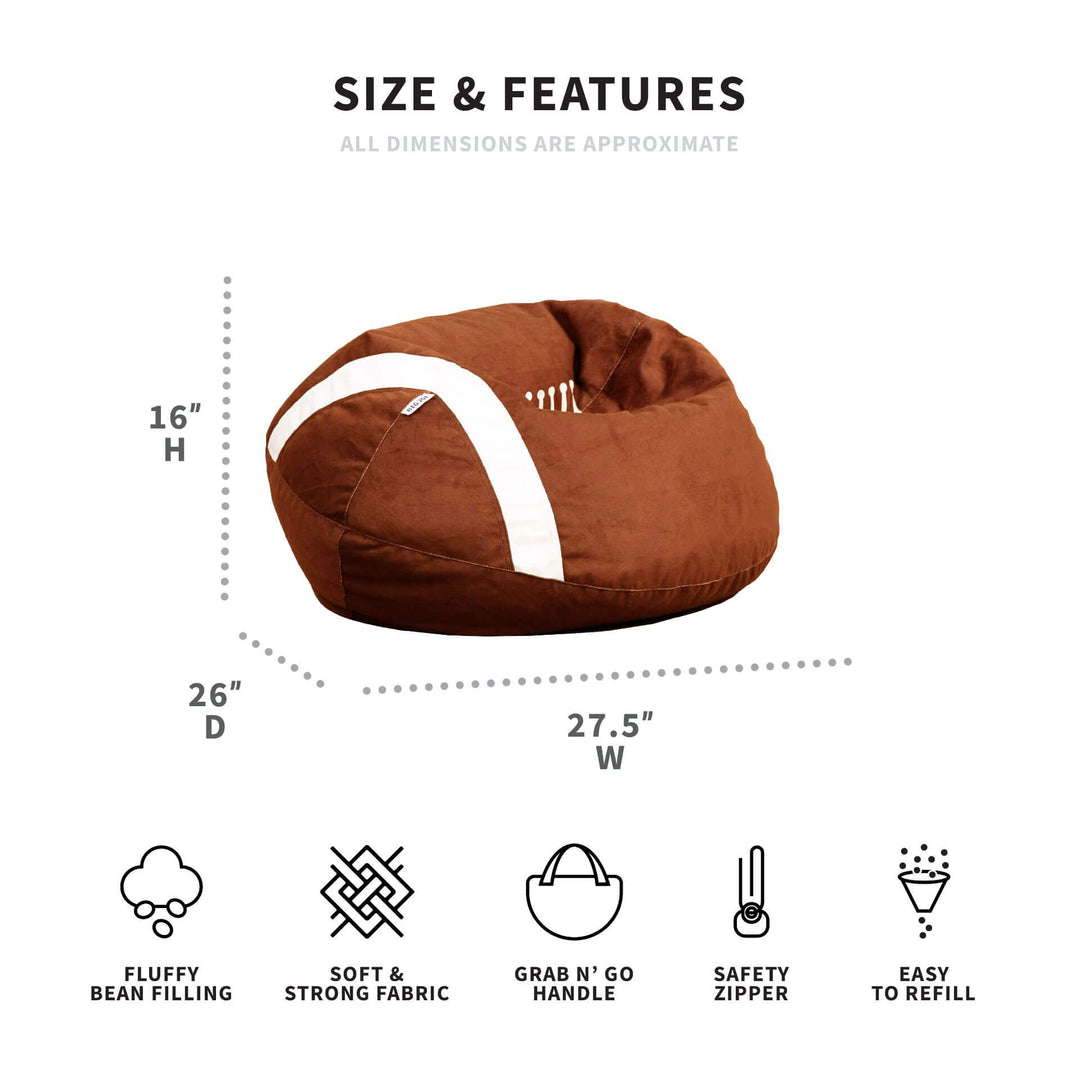 Football bean bag chair for kids dimensions