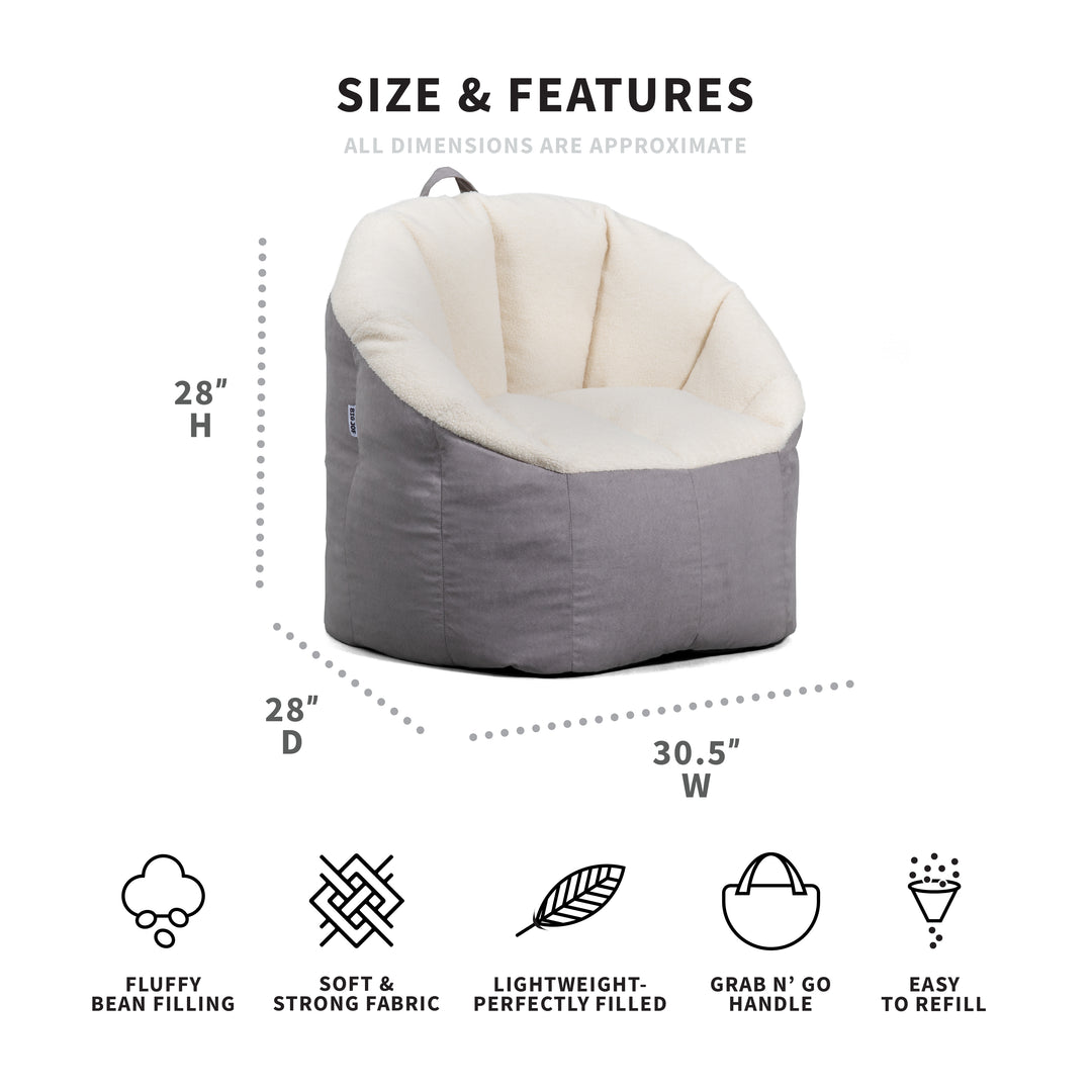 Dimensions for Milano Beanbag Chair #color_graphite-sherpa-vegan-suede