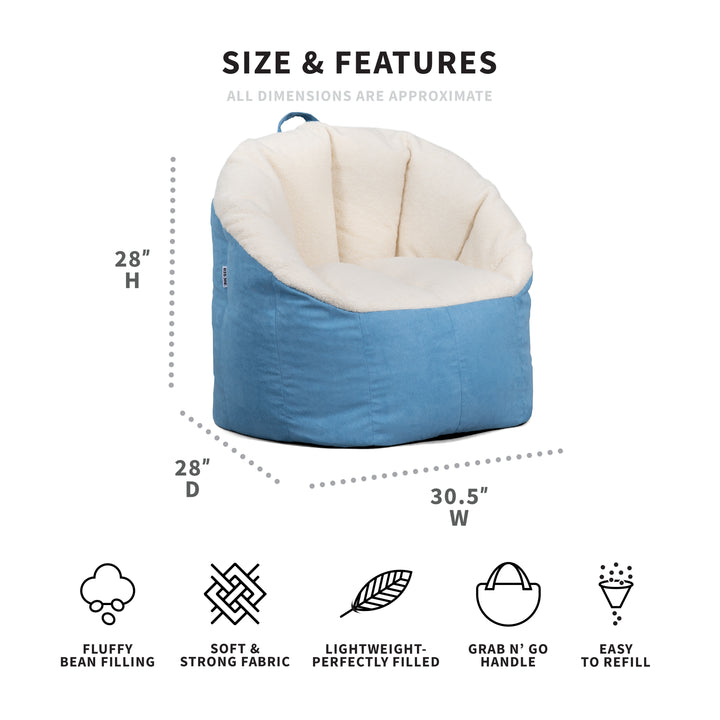 Milano relaxed beanbag chair for adults dimensions #color_dusty-blue-sherpa-vegan-suede
