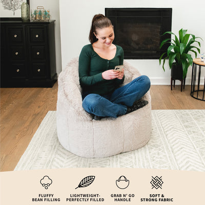 Features Milano Bean Bag Chair in Palomino Plushie Fabric 