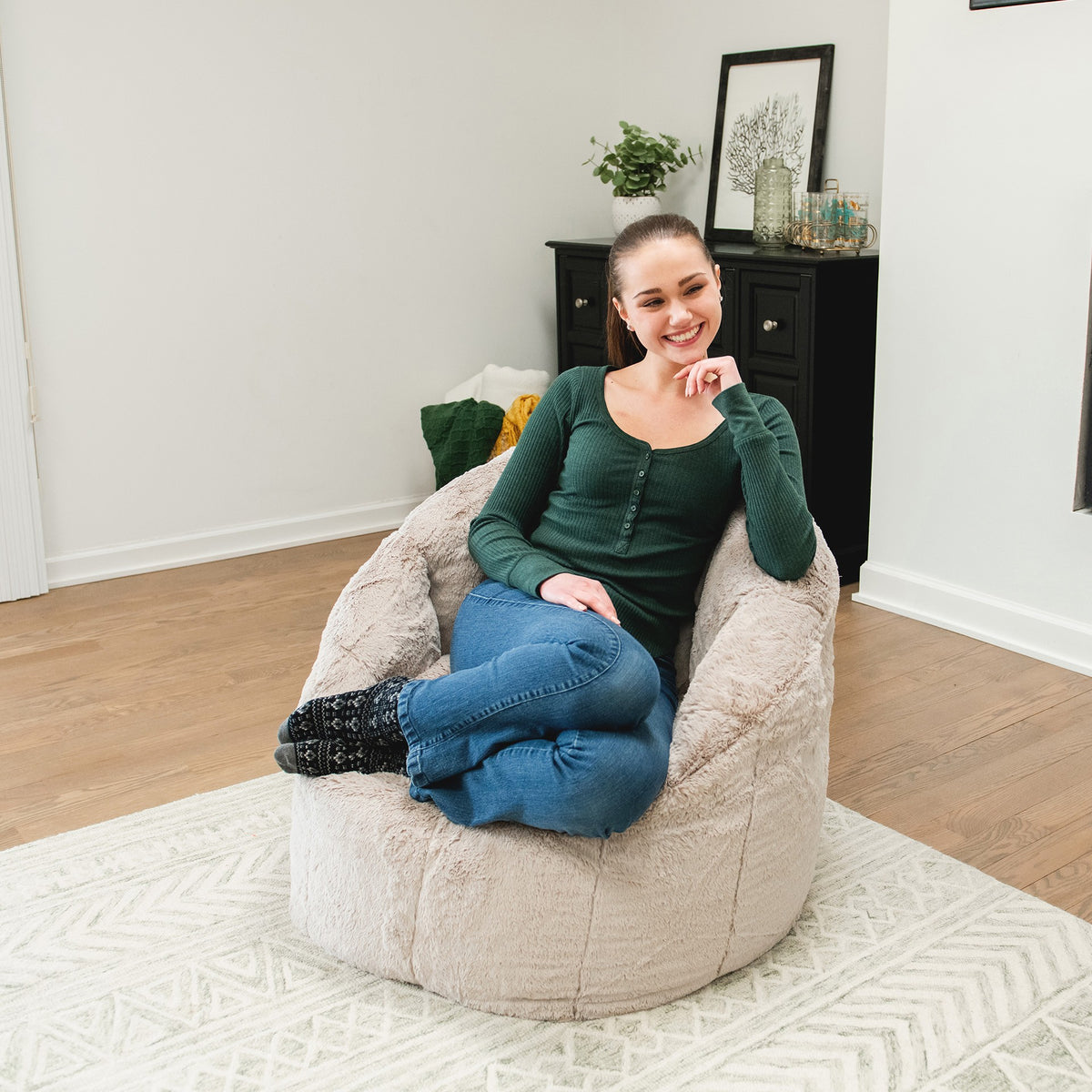 Milano Bean Bag Chair in Palomino Plushie Fabric 