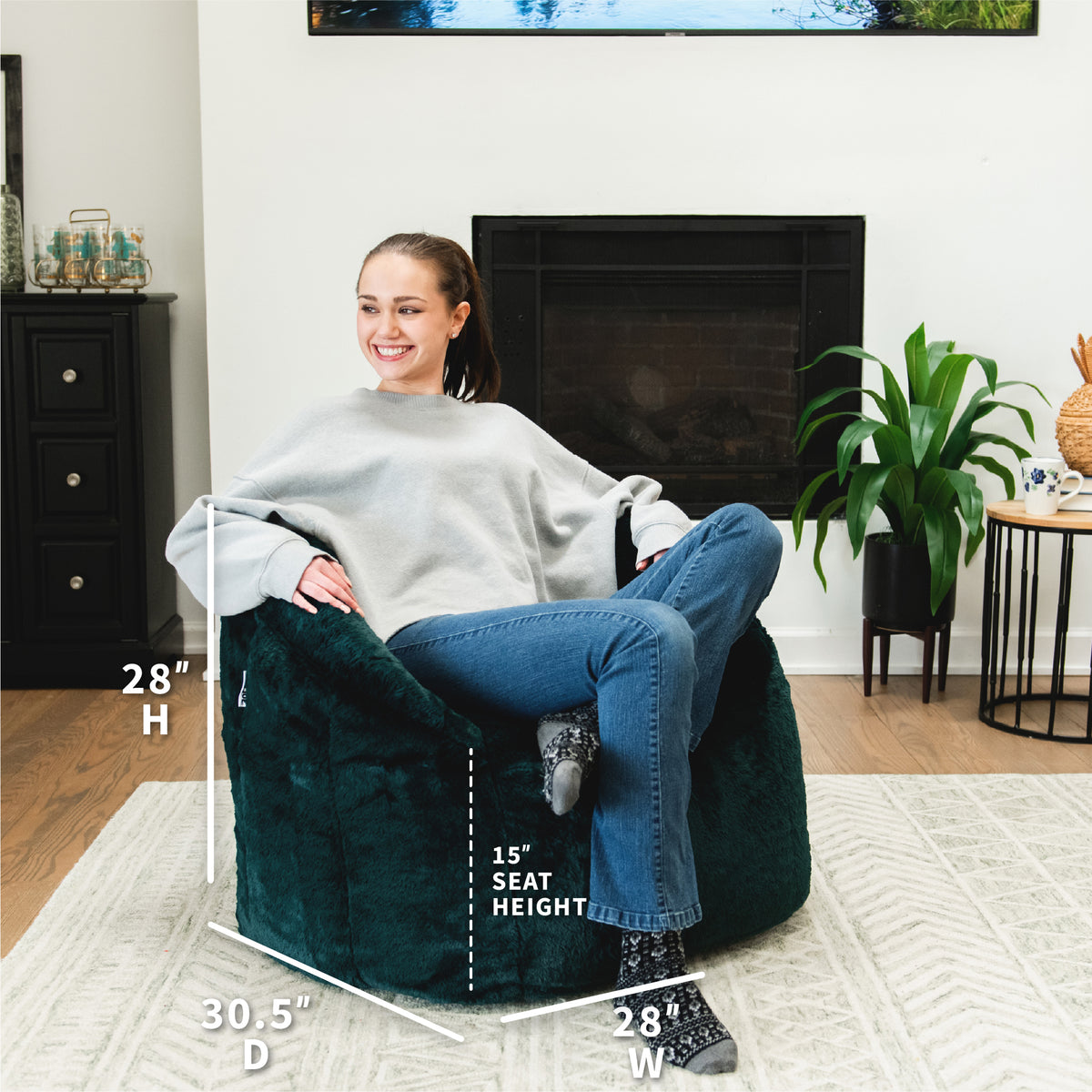 Milano Bean Bag Chair in Emerald Plushie Fabric 