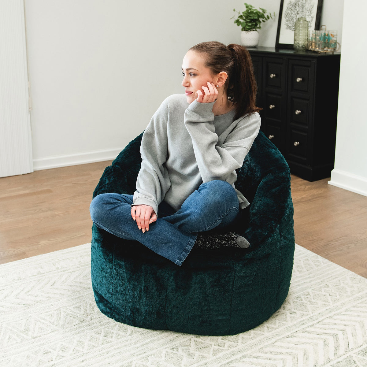 Milano Bean Bag Chair in Emerald Plushie Fabric 