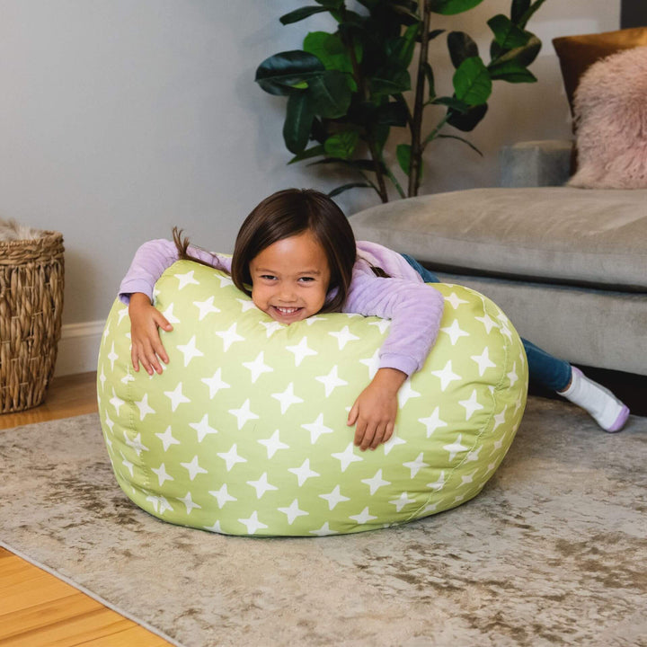girl on kids beanbag chair #color_scatter-jax-matcha-smartmax