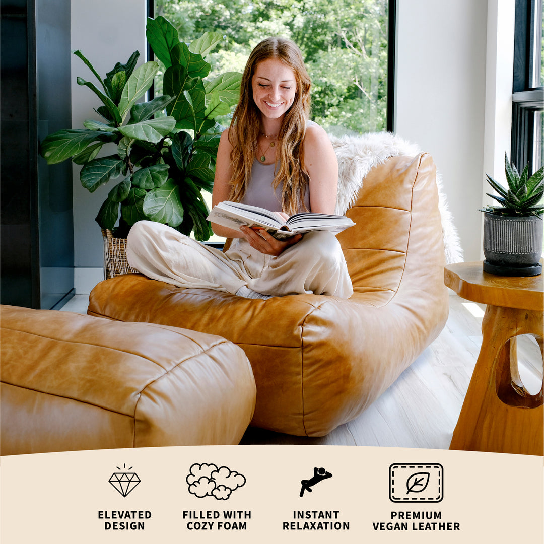 Modora® Lounger and Ottoman Bundle in Vegan Leather