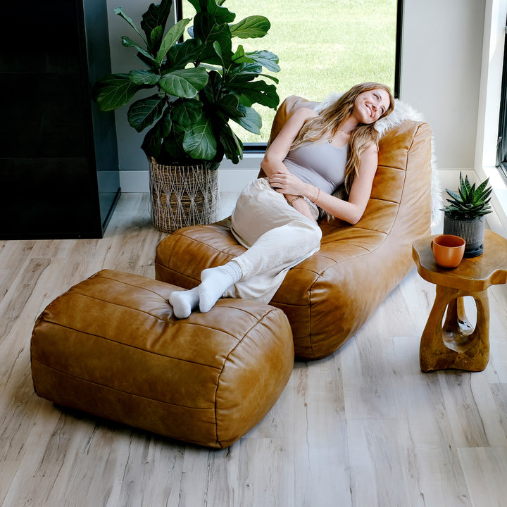 Modora® Lounger and Ottoman Bundle in Vegan Leather