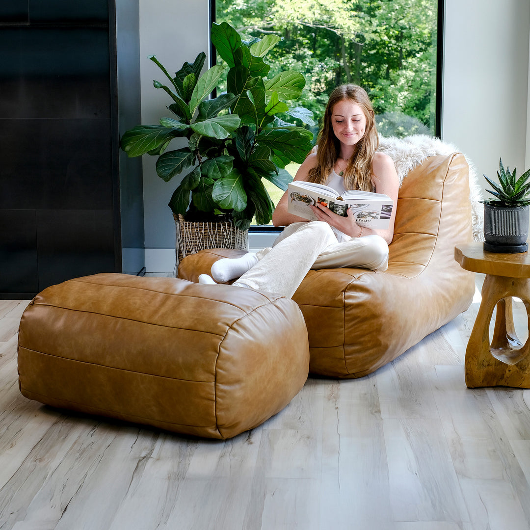 Modora® Lounger and Ottoman Bundle in Vegan Leather