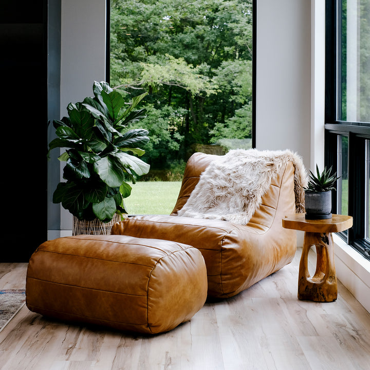 Modora® Lounger and Ottoman Bundle in Vegan Leather
