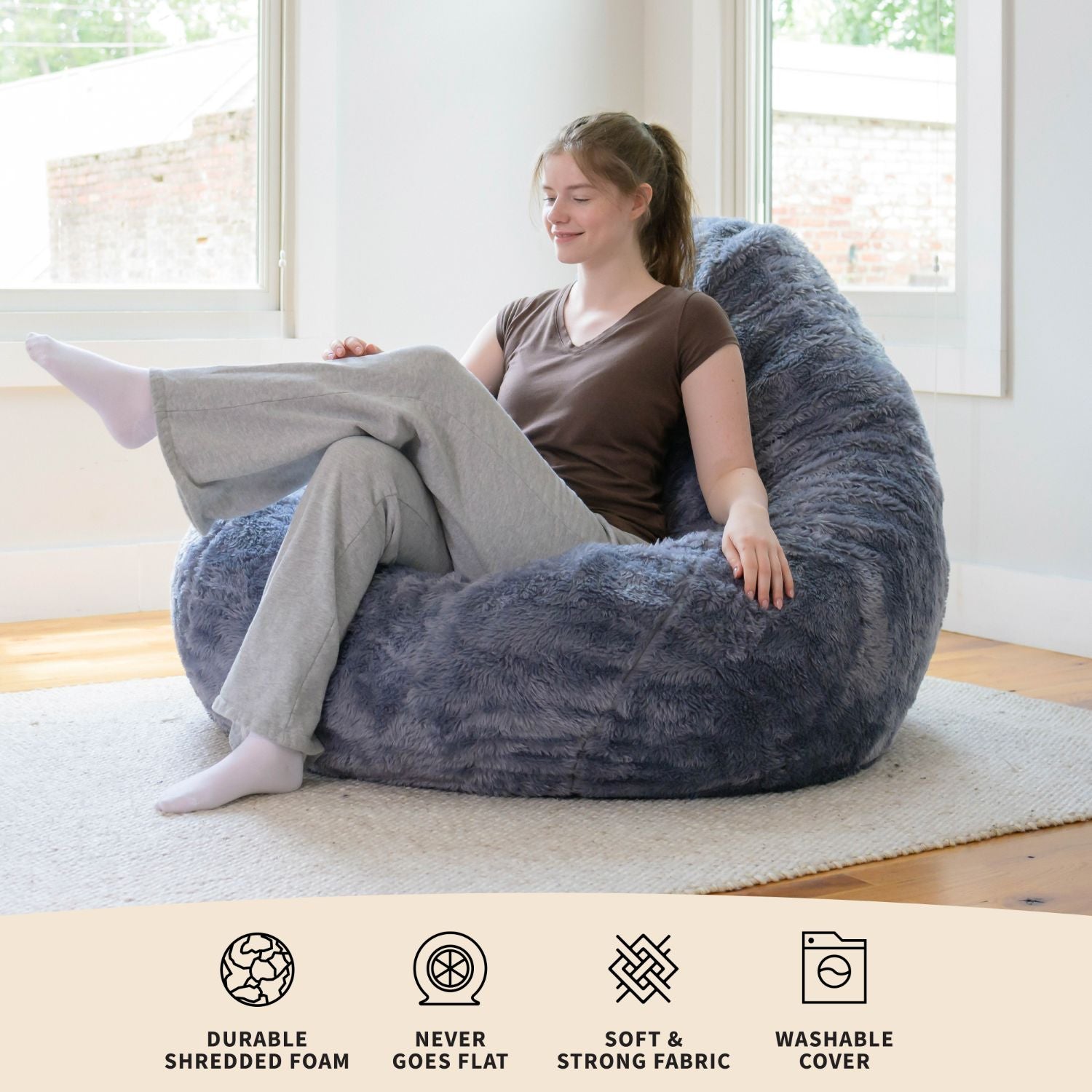 Bean Bag Chair Cover Polyester Grey Big Bean Chairs Game Living Room Lounge outlet Decor, Gift