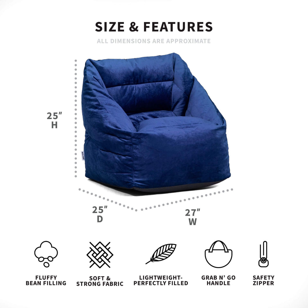 Aurora Bean Bag Chair Dimensions #color_deep-navy-velvet