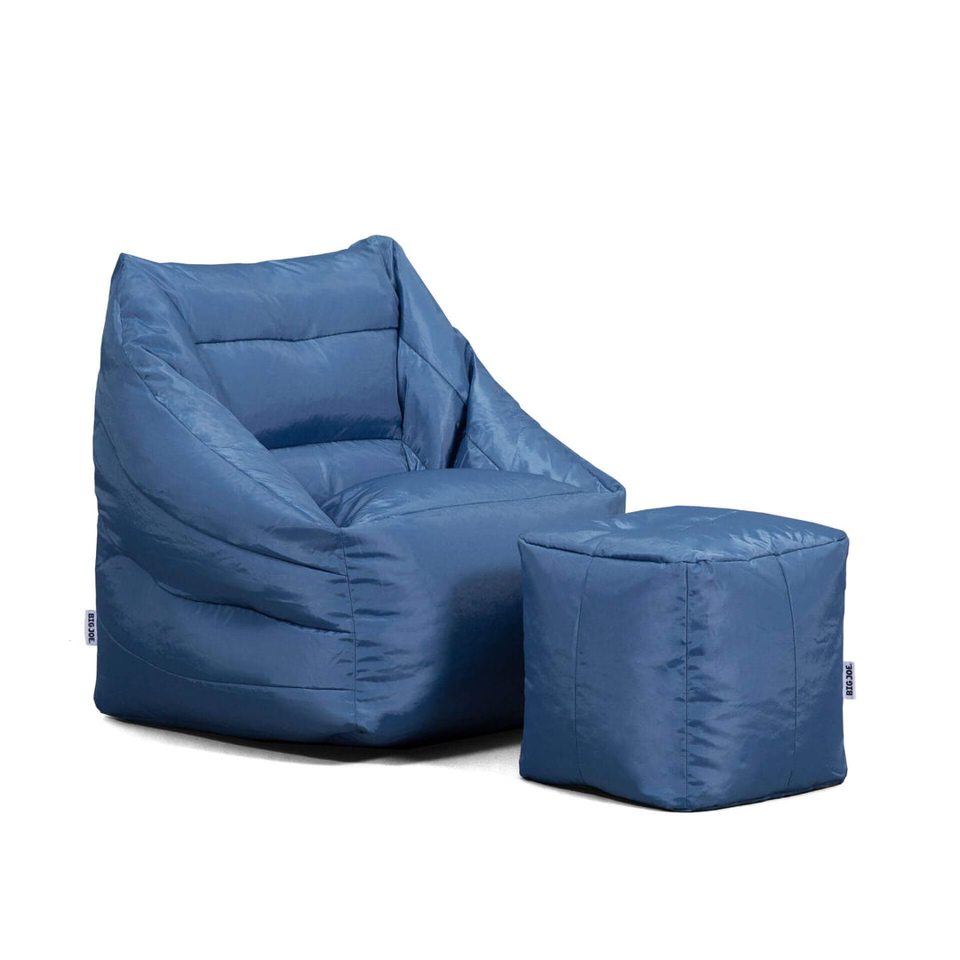Aurora + Ottoman bean filled bean bag chair combo #color_elemental-blue-smartmax