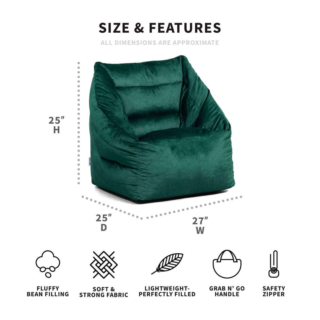 Aurora bean chair green dimensions #color_deep-emerald-velvet