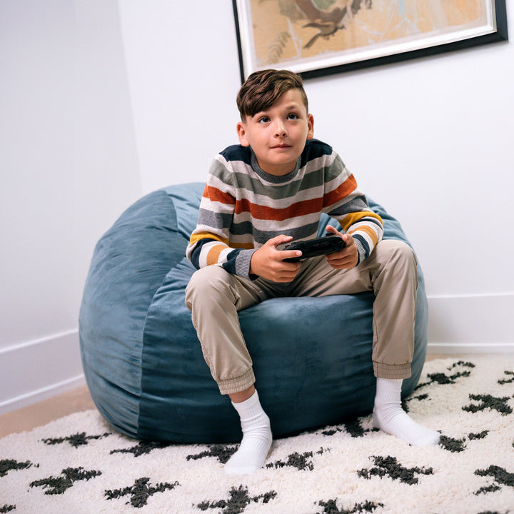 Little Big Fuf Foam Bean Bag Chair #color_slate-blue-plush