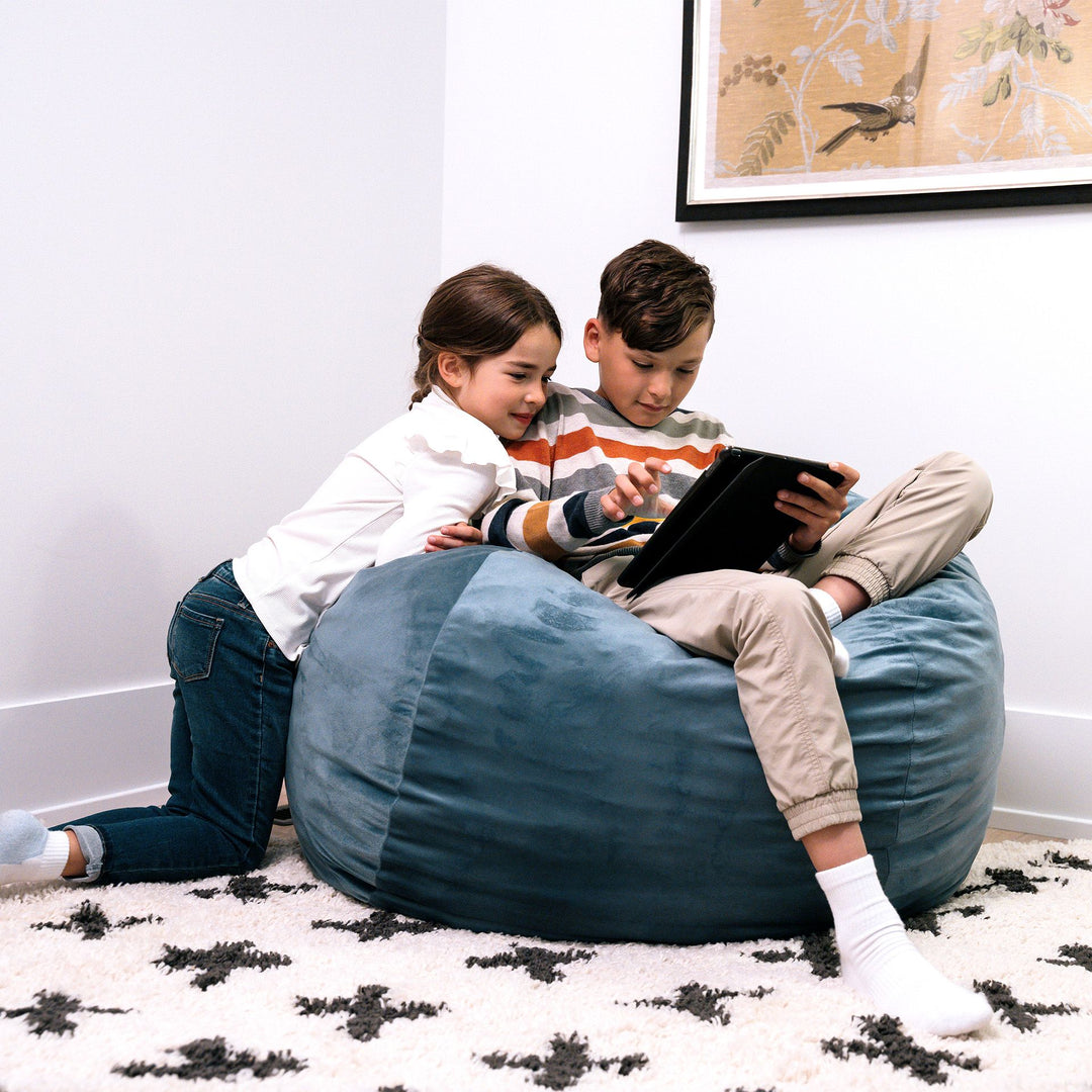 Little Big Fuf Foam Bean Bag Chair #color_slate-blue-plush