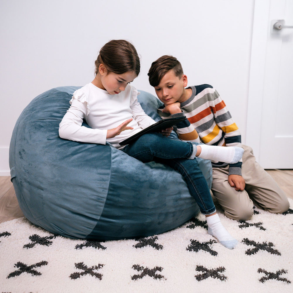 Little Big Fuf Foam Bean Bag Chair #color_slate-blue-plush