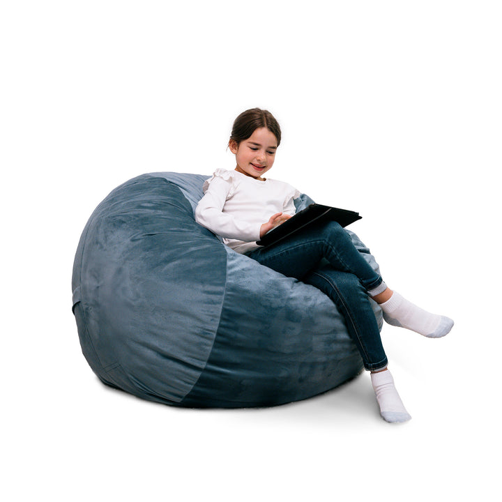 Little Big Fuf Foam Bean Bag Chair #color_slate-blue-plush