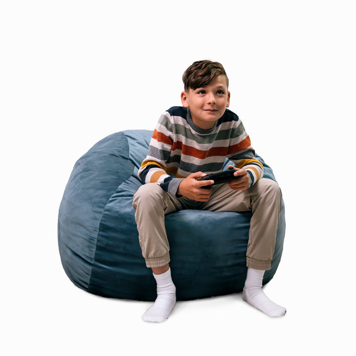 Little Big Fuf Foam Bean Bag Chair #color_slate-blue-plush