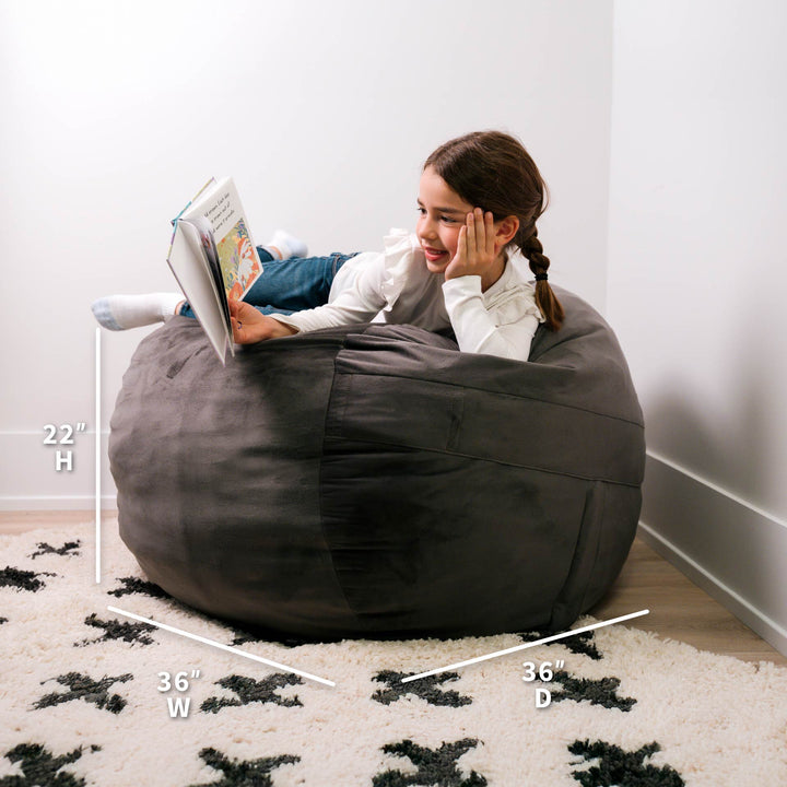 Little Big Fuf Foam Bean Bag Chair #color_teddy-gray-plush