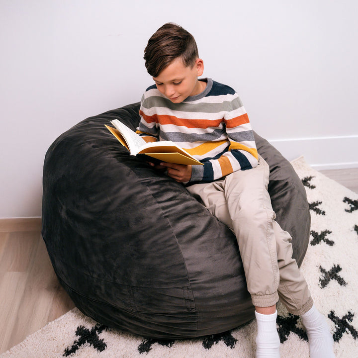 Little Big Fuf Foam Bean Bag Chair #color_teddy-gray-plush