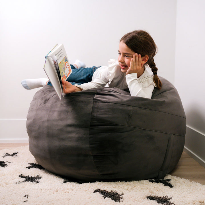 Little Big Fuf Foam Bean Bag Chair #color_teddy-gray-plush