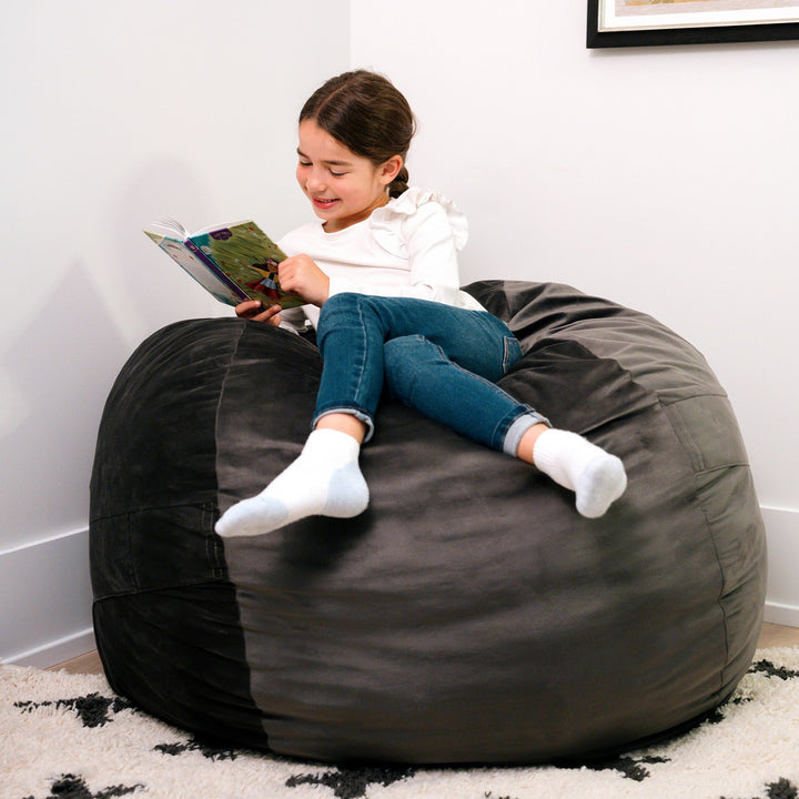 Little Big Fuf Foam Bean Bag Chair #color_teddy-gray-plush