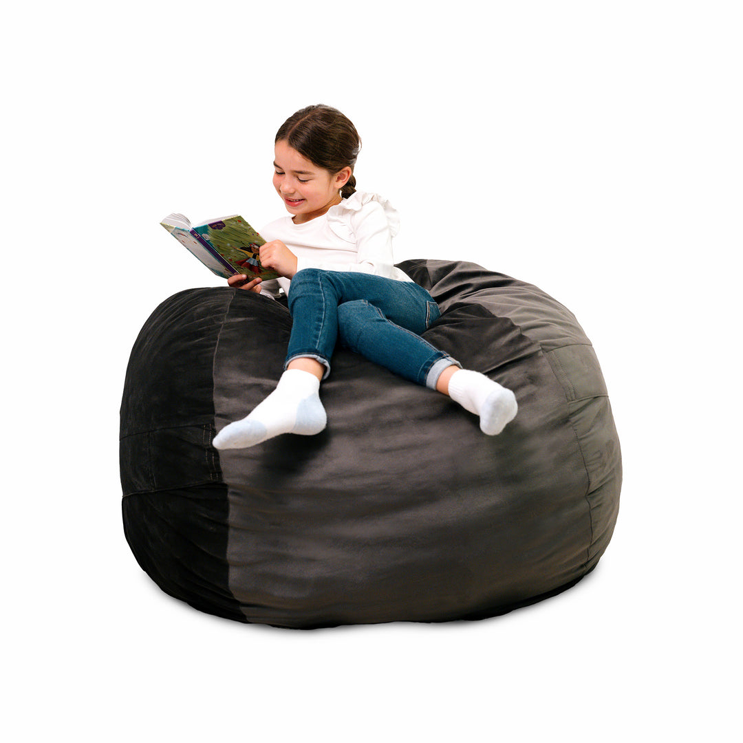 Little Big Fuf Foam Bean Bag Chair #color_teddy-gray-plush