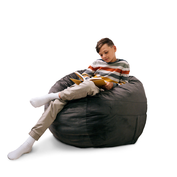 Little Big Fuf Foam Bean Bag Chair #color_teddy-gray-plush
