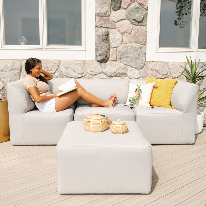 Patio Sectional 4pc outdoor furniture relaxing and reading #color_light-gray-bask