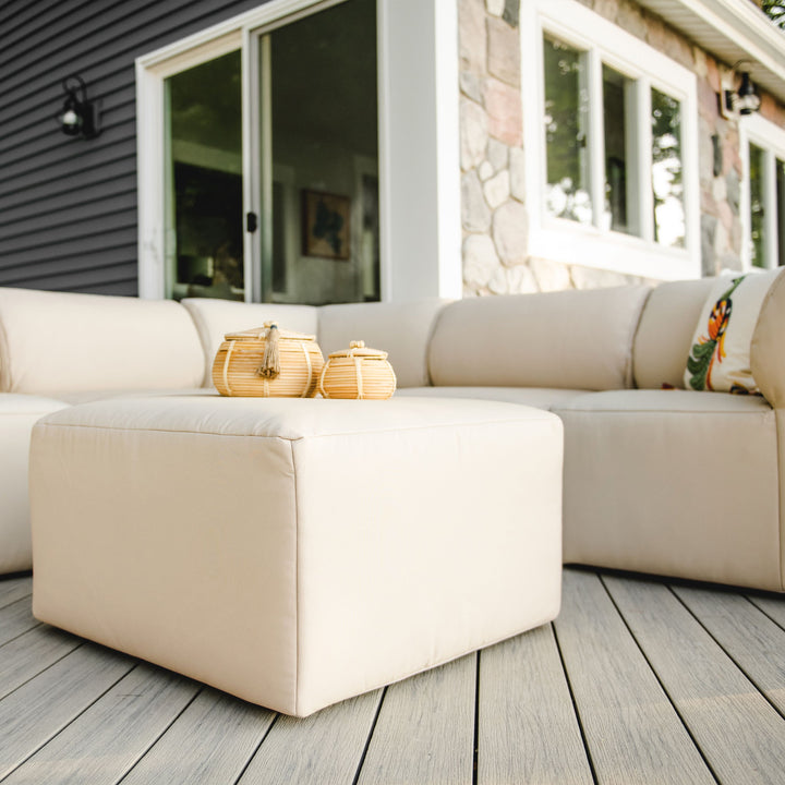 6pc tan outdoor sectional sofa with ottoman #color_terra-bask