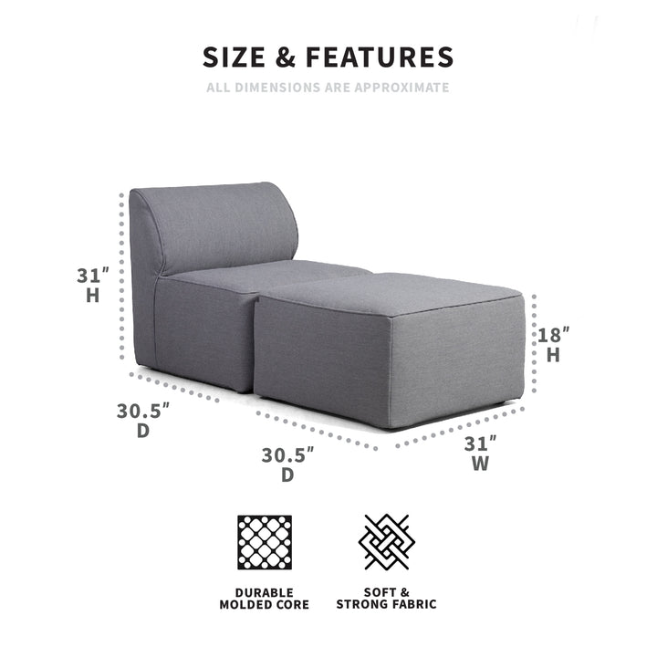 2 Piece Chaise Sectional Outdoor Patio Furniture dimensions #color_smoke-gray