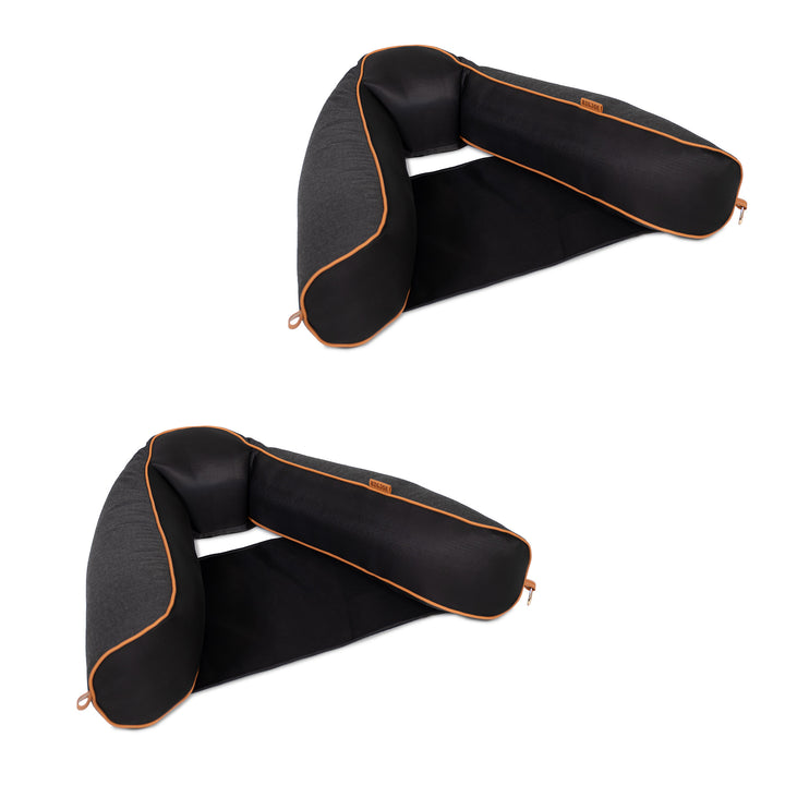 Black pool float slings with orange accents on a white background #color_twilight-sunbrella-fabric