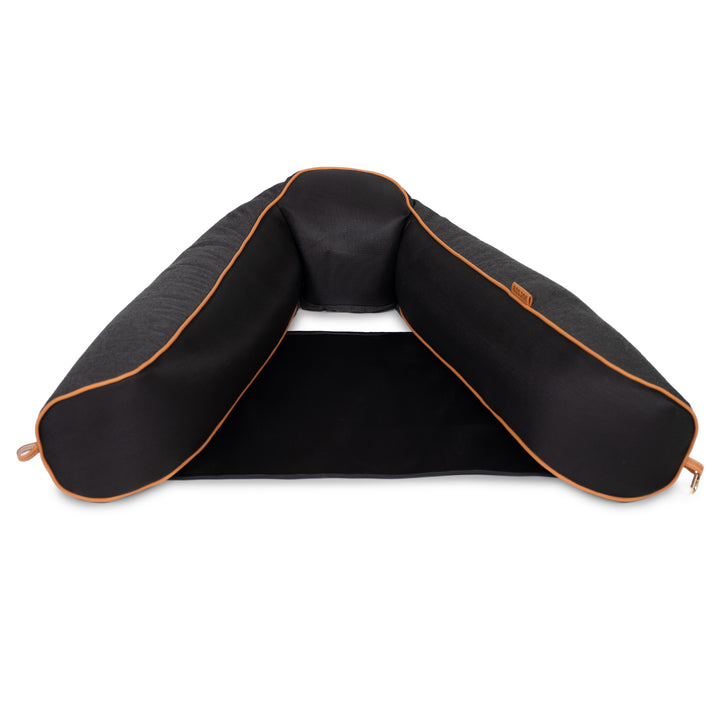 Black pool float sling with orange accents on a white background #color_twilight-sunbrella-fabric