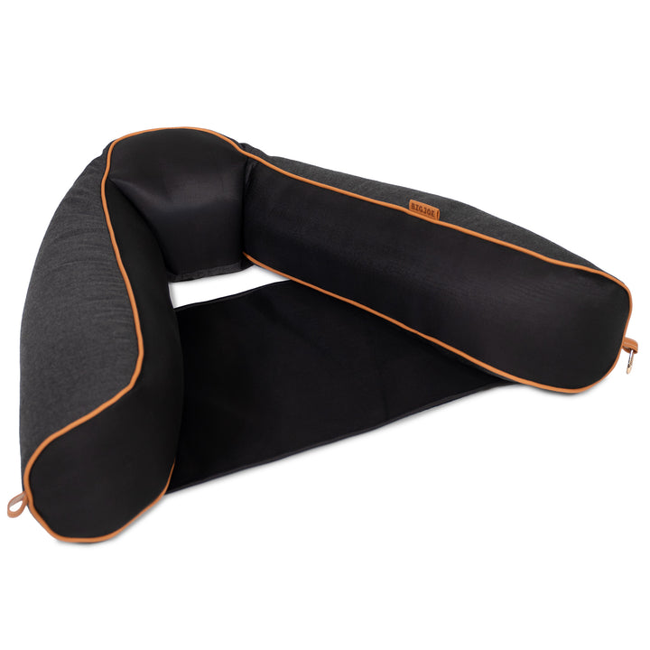 Black pool float with orange accents on a white background #color_twilight-sunbrella-fabric