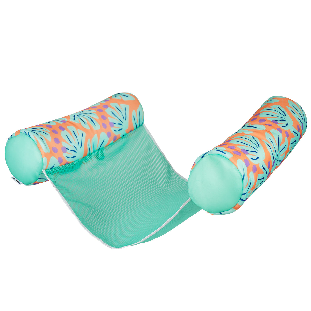 pool float with tropical leaf pattern on a white background 