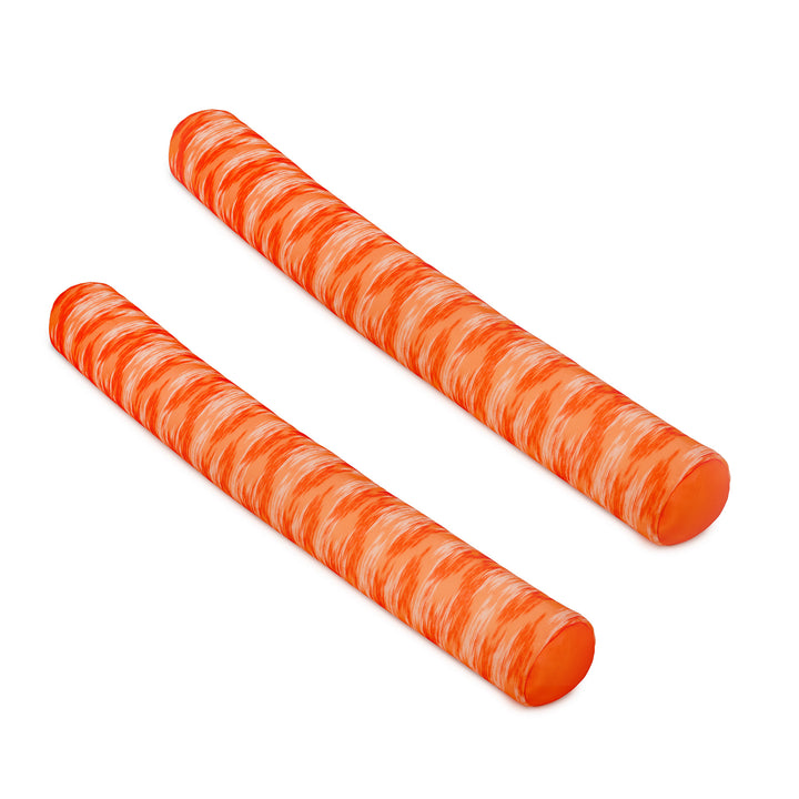 Two orange foam noodle floats on a white background #color_peach-glow