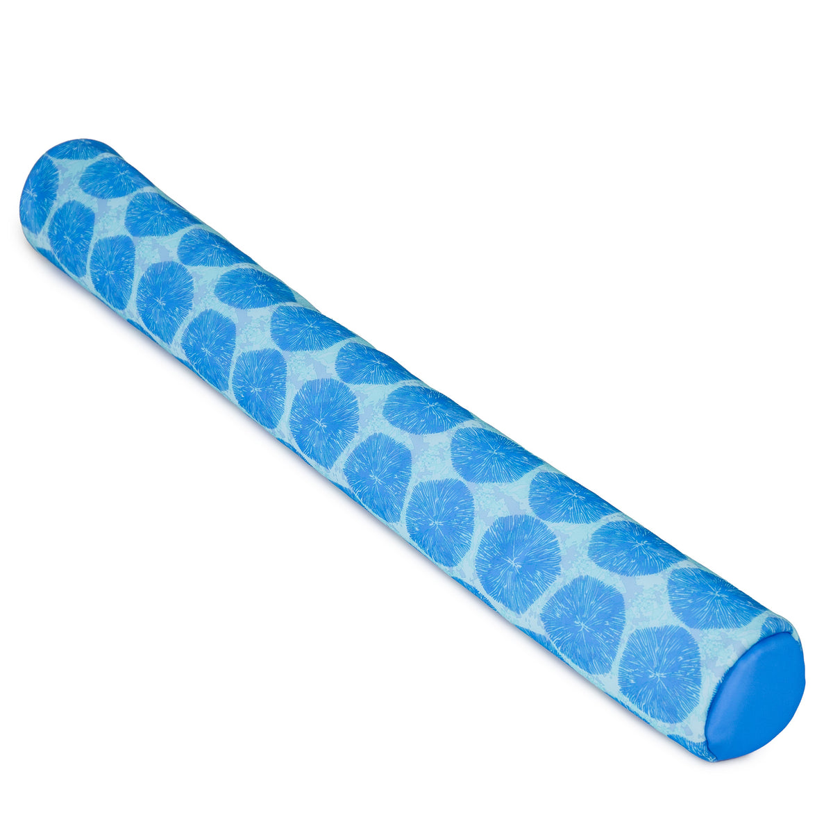 Blue textured pool noodle on a white background 
