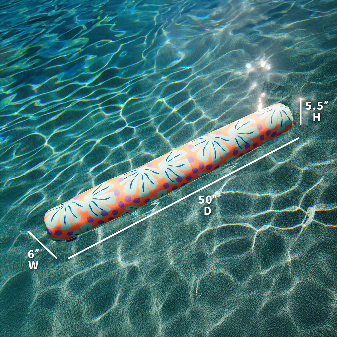 Pool noodle with measurements on a clear pool background #color_sweet-shells-peach