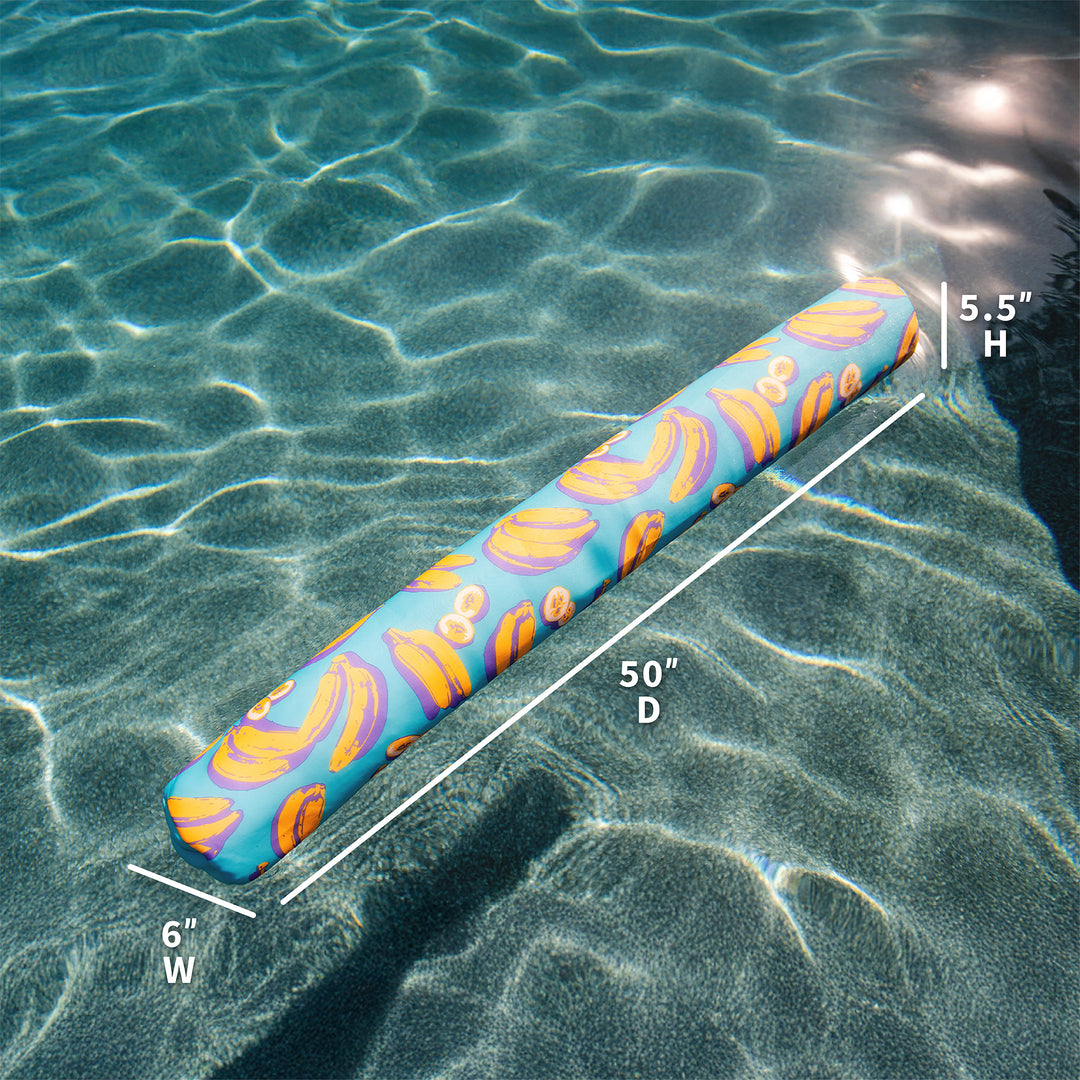 Colorful pool noodle with dimensions on a clear pool background #color_banana-pop