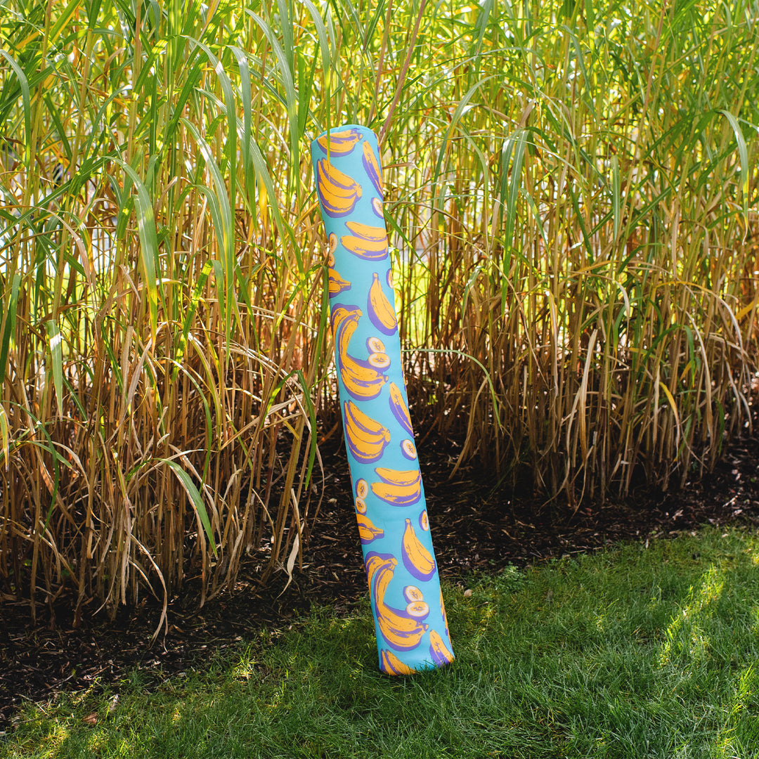 Colorful pool noodle with banana pattern in a grassy field #color_banana-pop