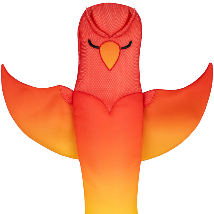 Red and orange bird-shaped pool float on a white background #style_phoenix