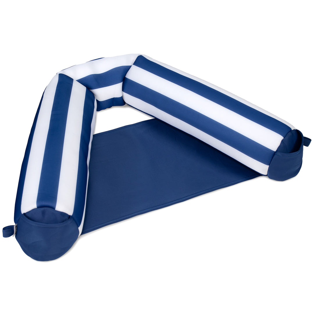 Blue and white striped pool float on a white background #color_americana-nautical-stripe