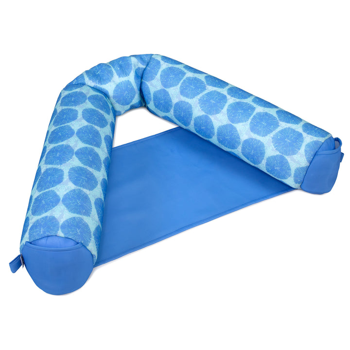 Blue noodle float chair with a pattern on a white background #color_coral-bloom