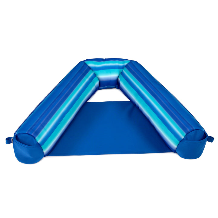 Blue pool float shaped like a triangle on a white background #color_blurred-blue