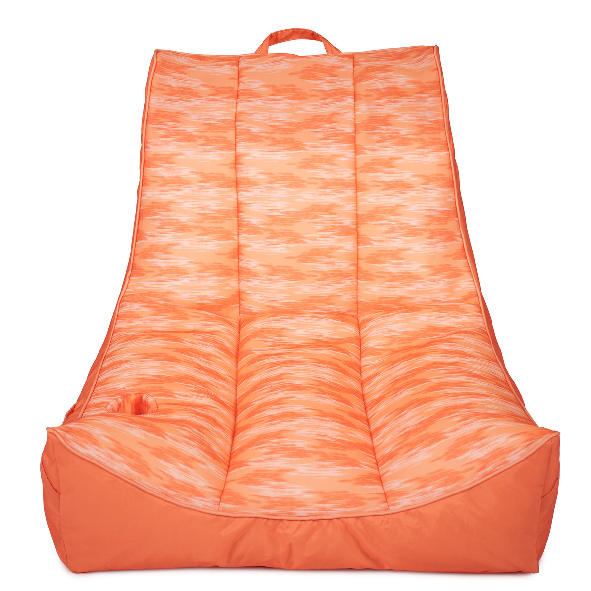 Orange bean bag chair with wavy pattern on a white background 