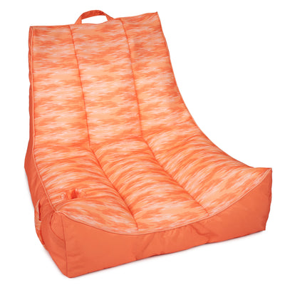 Orange bean bag chair with a textured pattern on a white background 