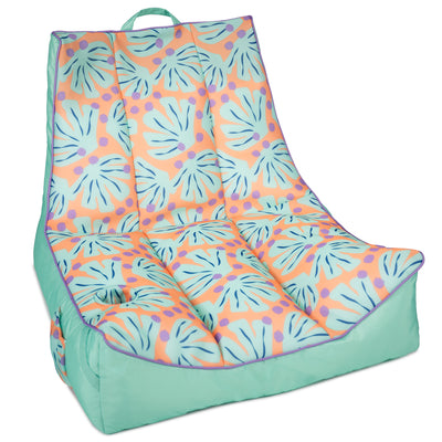 Colorful leaf-patterned chair pad on a white background 