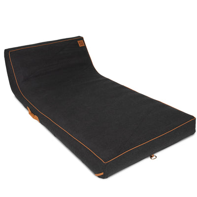 Black pool float with brown piping on a white background 