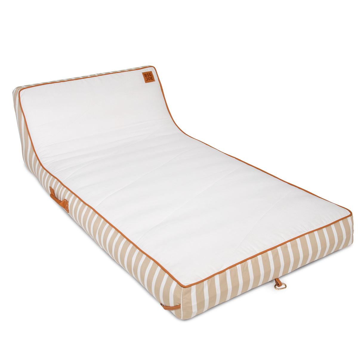 White pool float with brown striped border on a white background 