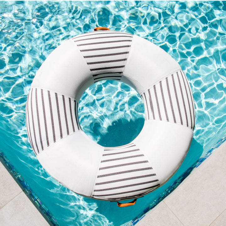 Fabric lined inflatable pool ring #color_black-and-white-cape-stripe