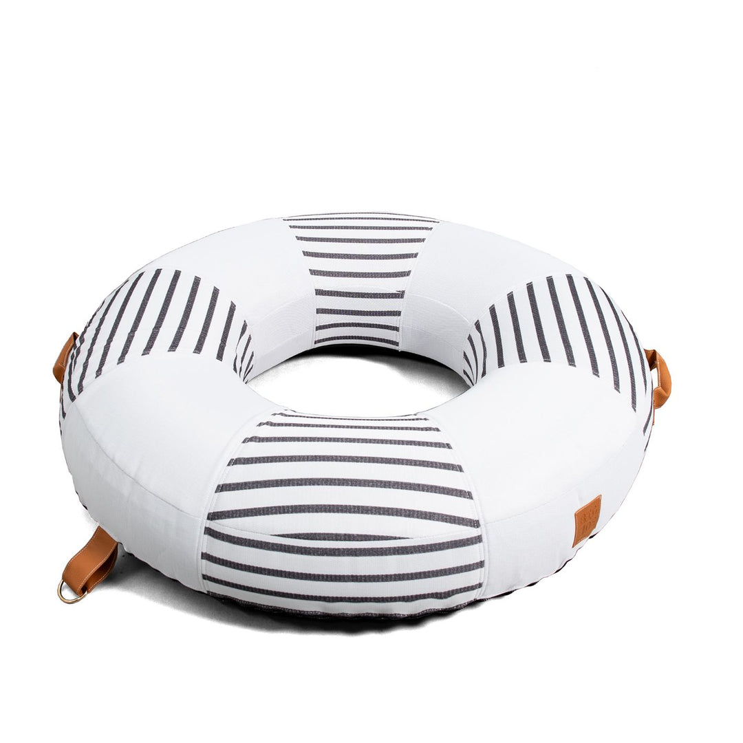 Nautical themed inflatable pool ring #color_black-and-white-cape-stripe